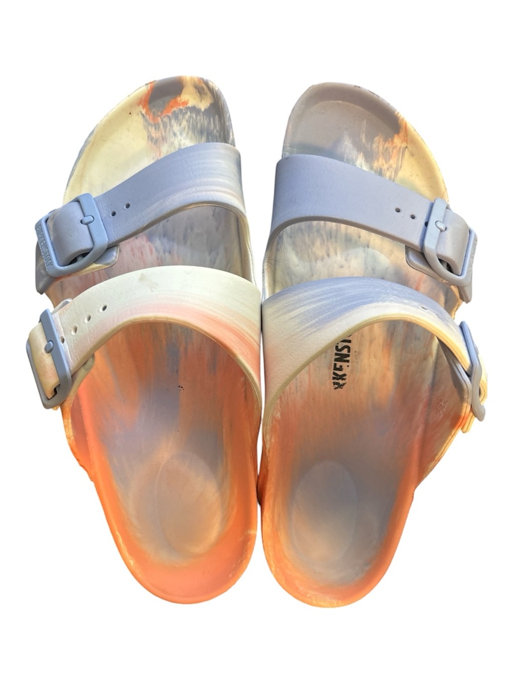 Birkenstock Pink & Blue Marbled Sandals – Size 39